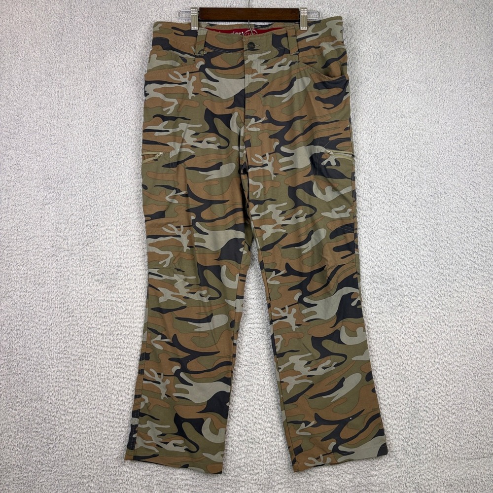 Wrangler Pants Mens 34x30 Brown Outdoor Camo Stretch Utility Hiking Cargo Zipped